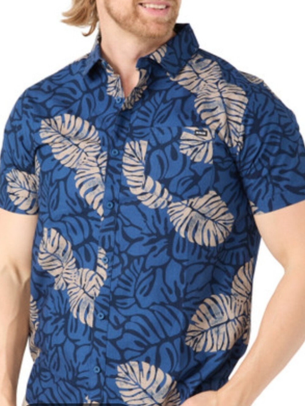 Hurley Men’s Blue Tropical Print Short Sleeve Button-Down Shirt Large